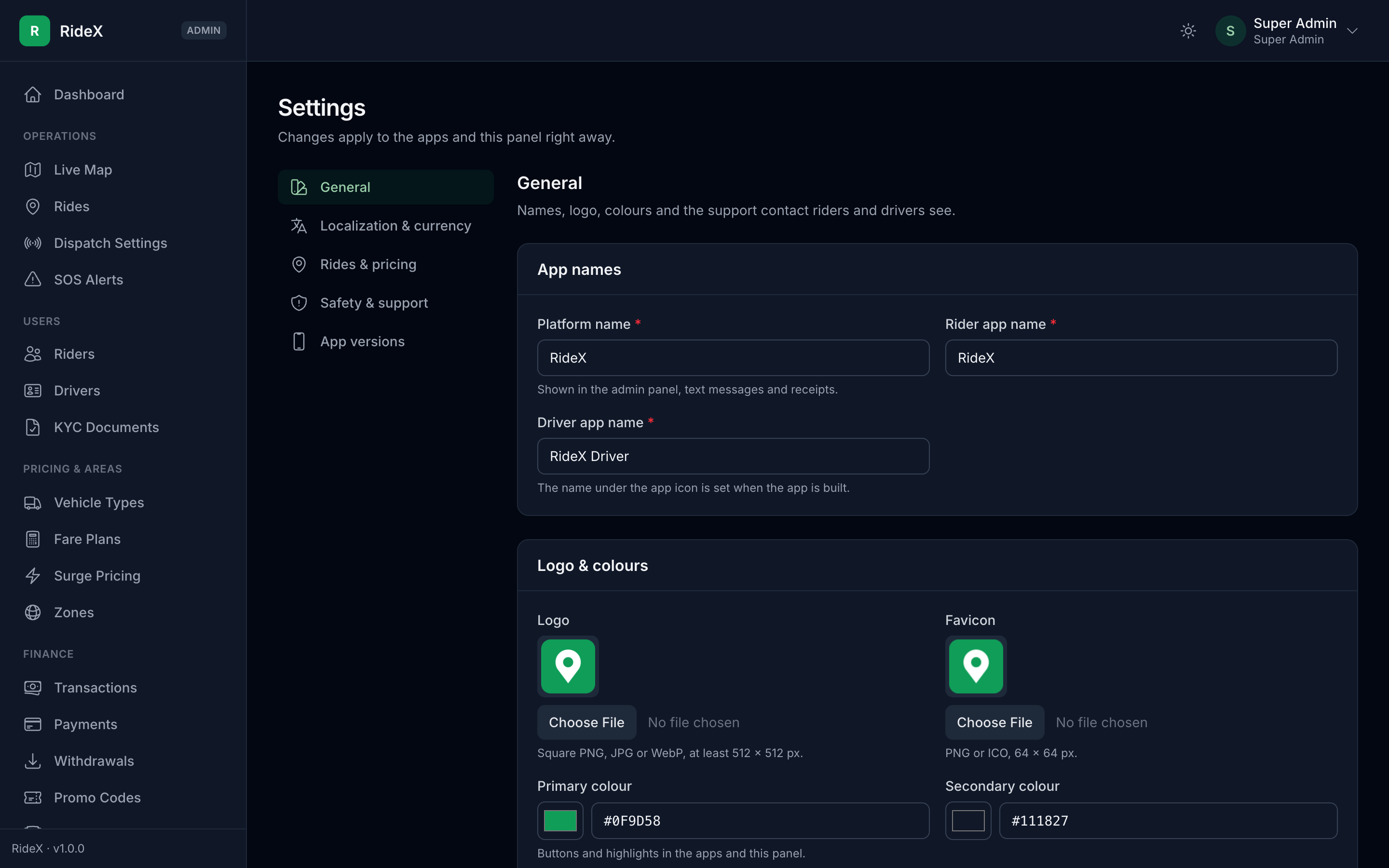 Settings → General on a new install
